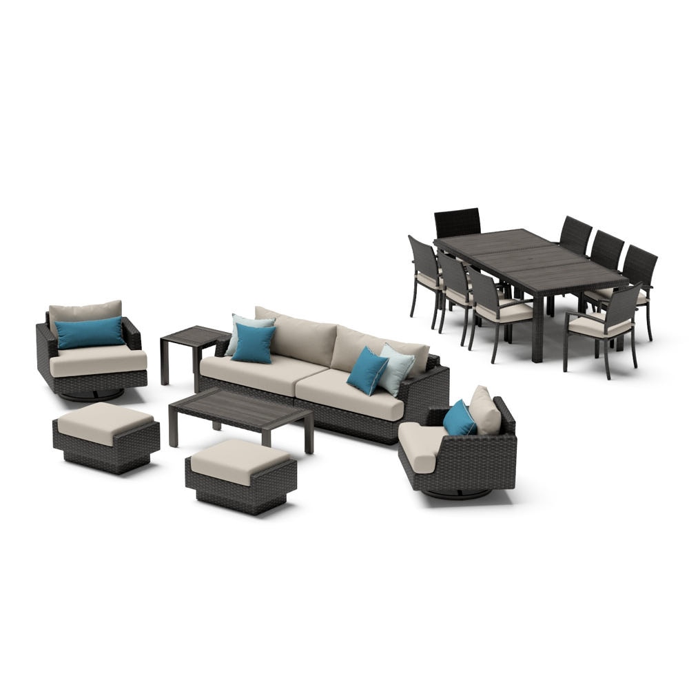Portofino® Repose 17 Piece Sunbrella® Outdoor Motion Wood Estate Set - Dove Gray