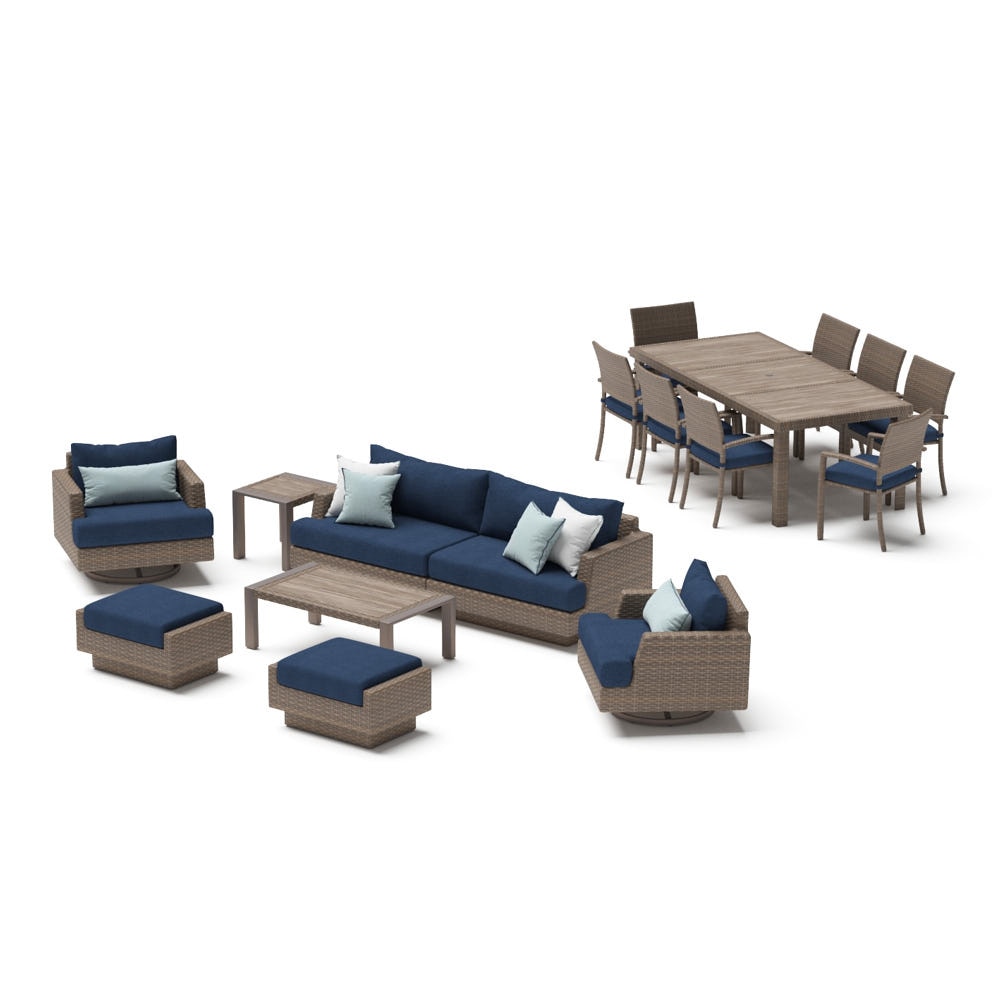 Portofino® Repose 17 Piece Sunbrella® Outdoor Motion Wood Estate Set - Laguna Blue