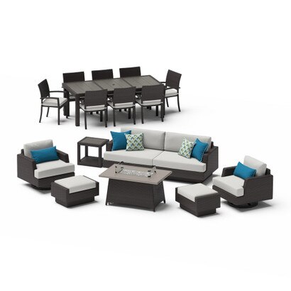 Portofino® Comfort 17 Piece Sunbrella® Outdoor Patio Motion Seating & Dining Set With Fire Table - Dove Gray