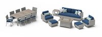 Portofino® Comfort 17 Piece Sunbrella® Outdoor Patio Motion Seating & Dining Set With Fire Table - Laguna Blue