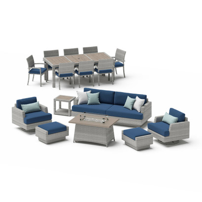 Portofino® Comfort 17 Piece Sunbrella® Outdoor Patio Motion Seating & Dining Set With Fire Table - Laguna Blue