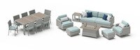 Portofino® Comfort 17 Piece Sunbrella® Outdoor Patio Motion Seating & Dining Set With Fire Table - Spa Blue