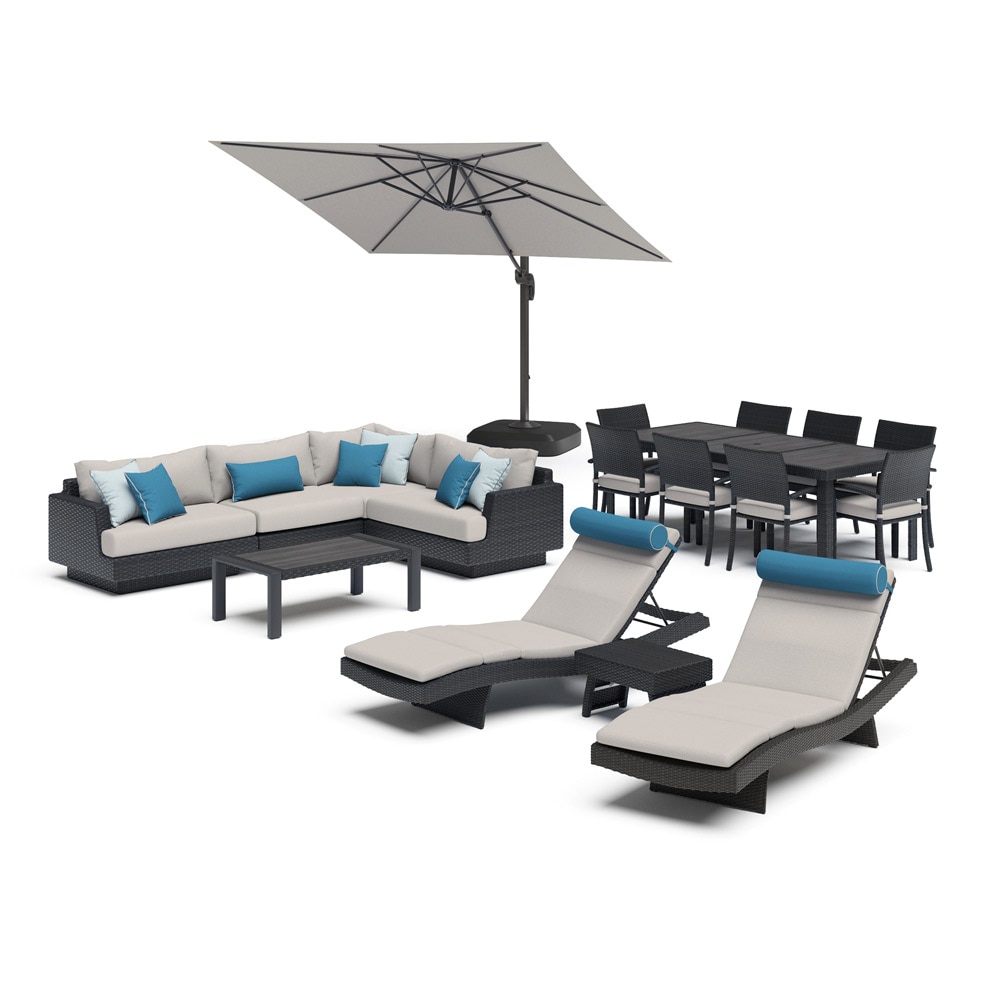 Portofino® Repose 17 Piece Sunbrella® Wood Sectional Estate Set & Umbrella - Dove Gray