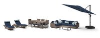 Portofino® Repose 17 Piece Sunbrella® Wood Sectional Estate Set & Umbrella - Laguna Blue