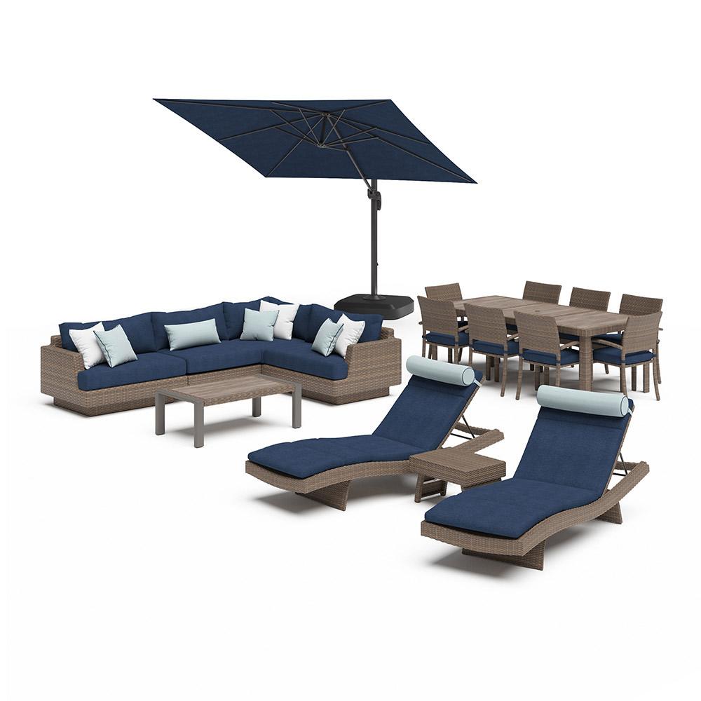 Portofino® Repose 17 Piece Sunbrella® Wood Sectional Estate Set & Umbrella - Laguna Blue