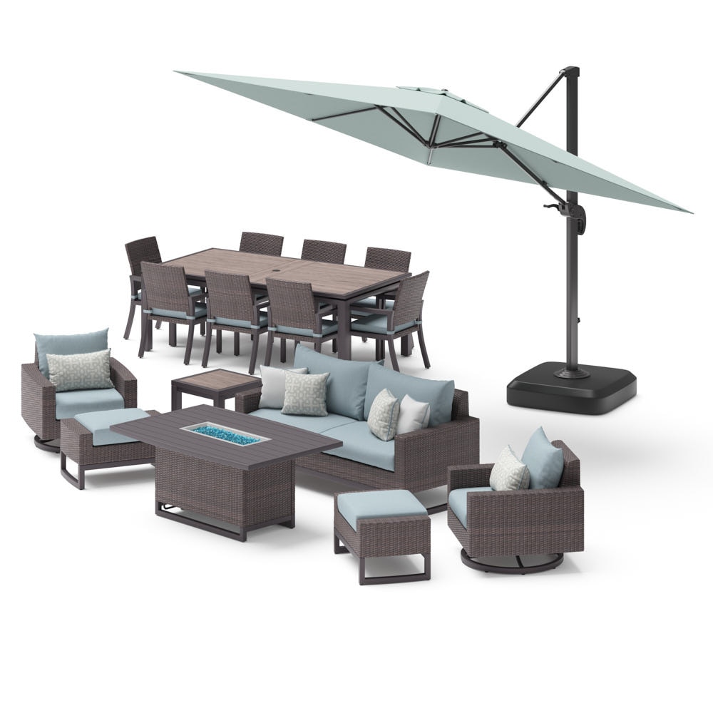 Milea™ 17 Piece Sunbrella® Outdoor Patio Motion Fire Estate Set - Mist Blue