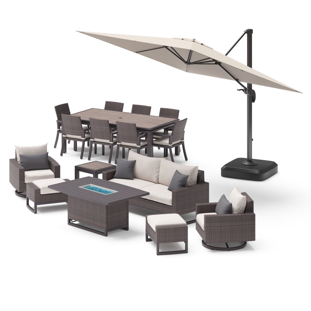 Milea™ 17 Piece Sunbrella® Outdoor Patio Motion Fire Estate Set - Natural Beige