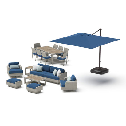 Portofino Comfort 18 Piece Sunbrella Outdoor Motion Wood Estate Set - Laguna Blue