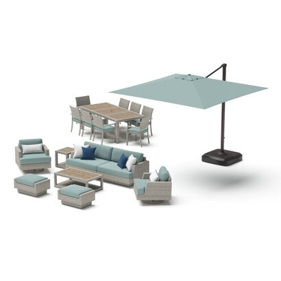 Portofino® Comfort 18 Piece Sunbrella® Outdoor Motion Wood Estate Set - Spa Blue