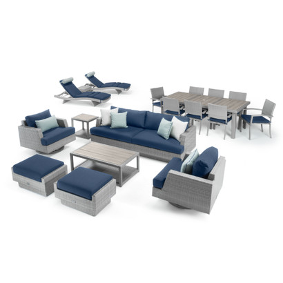 Portofino® Comfort 19 Piece Sunbrella® Outdoor Motion Wood Estate Set - Laguna Blue