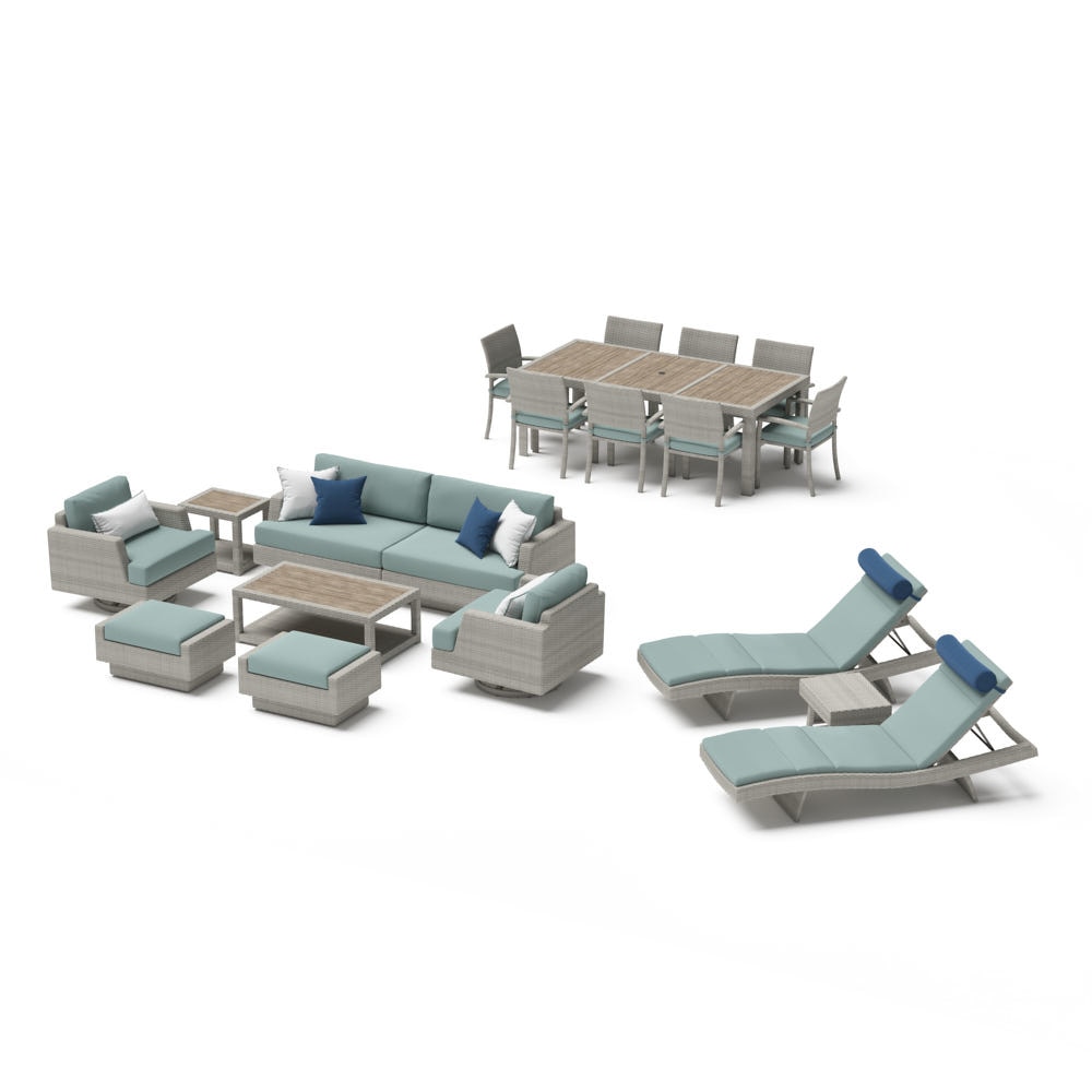 Portofino® Comfort 19 Piece Sunbrella® Outdoor Motion Wood Estate Set - Spa Blue