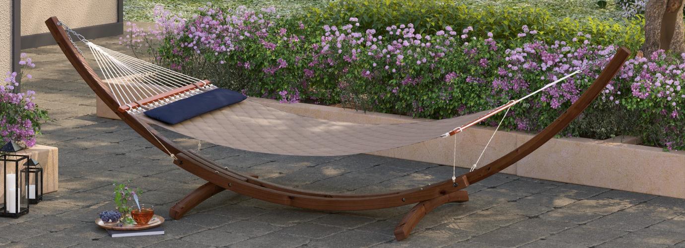 Sunbrella Quilted Hammock Bed - Taupe/Indigo