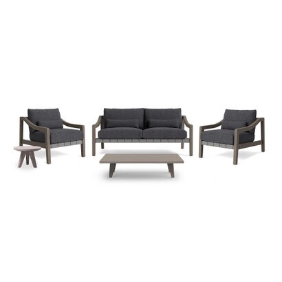 Del Mar 5 Piece Outdoor Seating Set in Weathered Teak - Plain Weave Charcoal