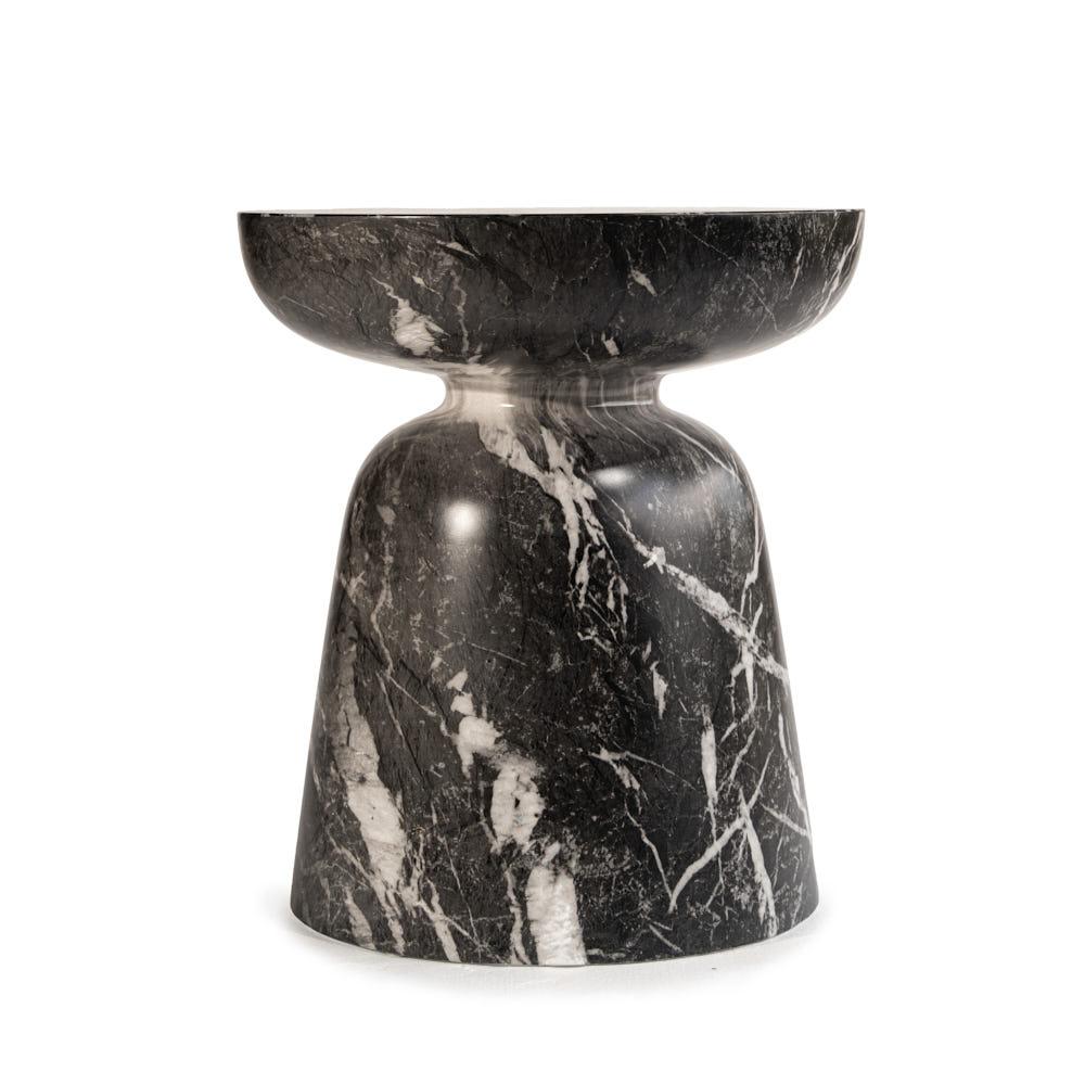 Grover Outdoor Faux Stone Goblet Side Table - Black