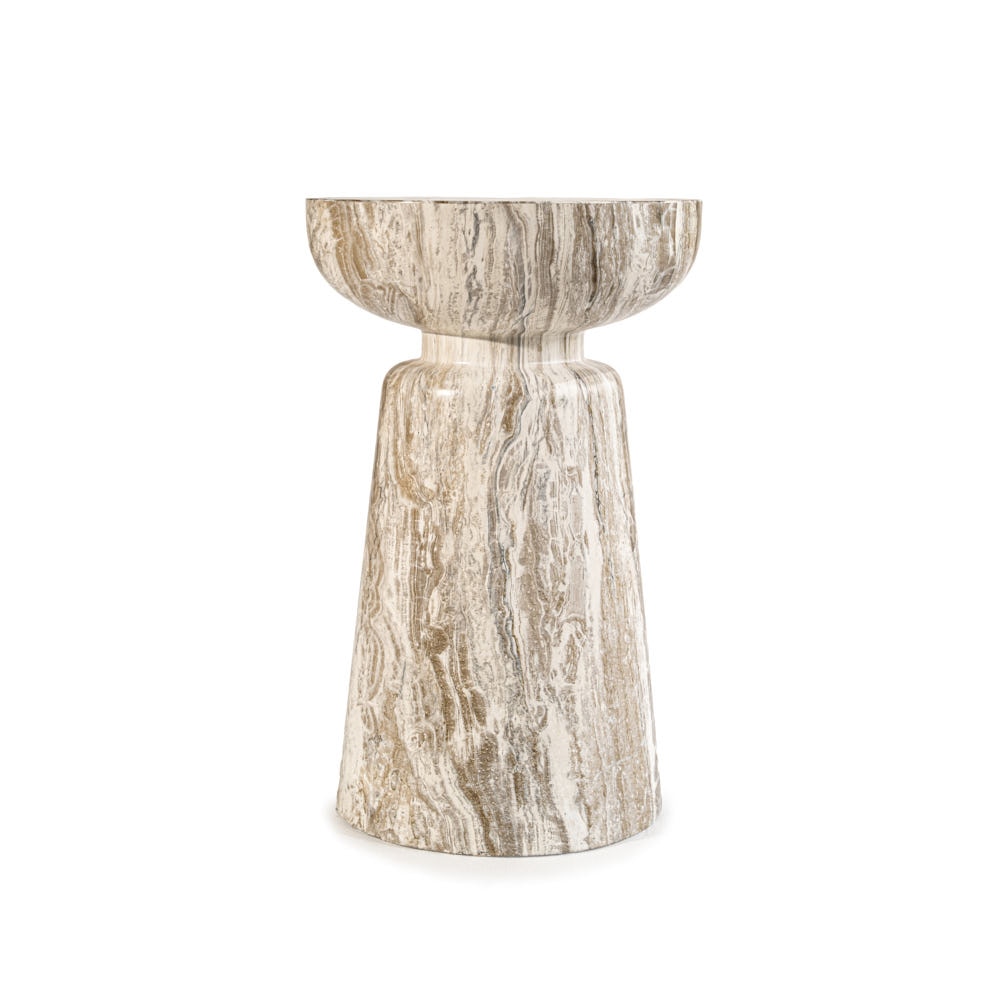 Grover Outdoor Faux Stone Chalice Side Table - Gray