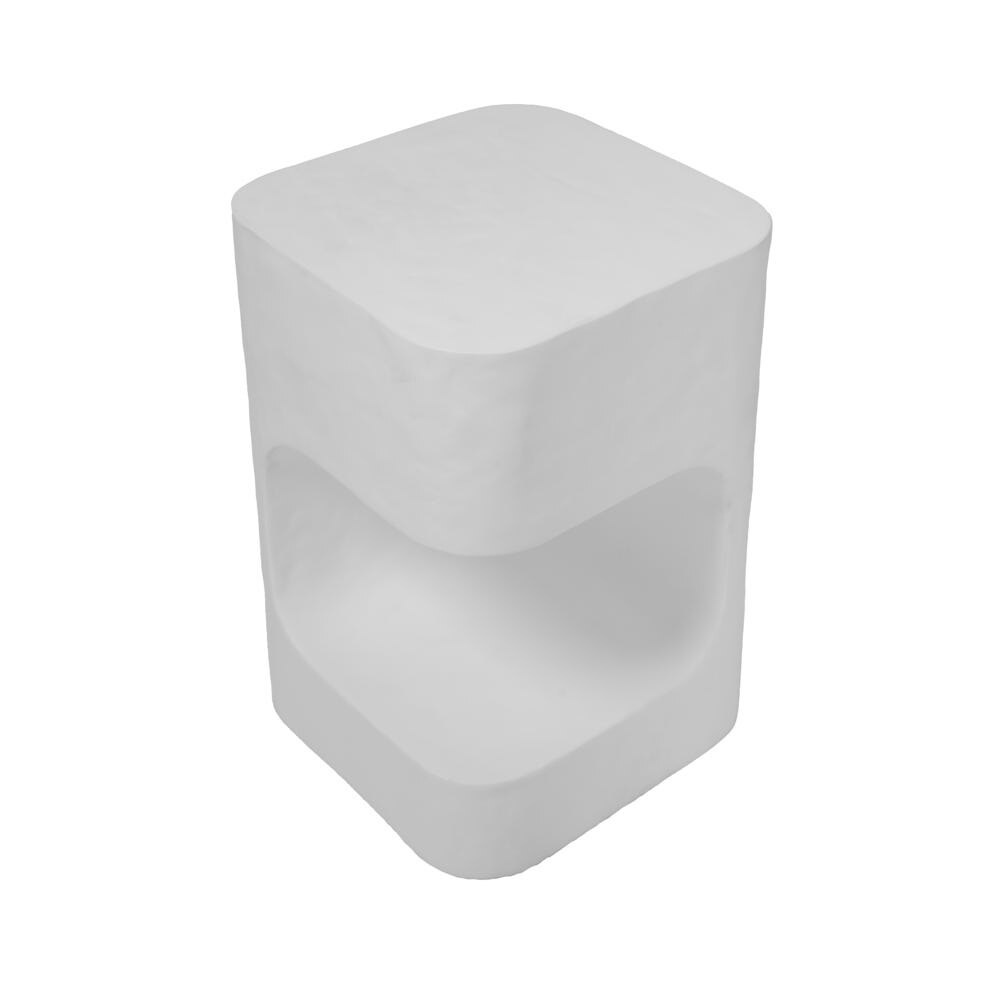 Grover Outdoor Stone Asymmetrical Side Table - White
