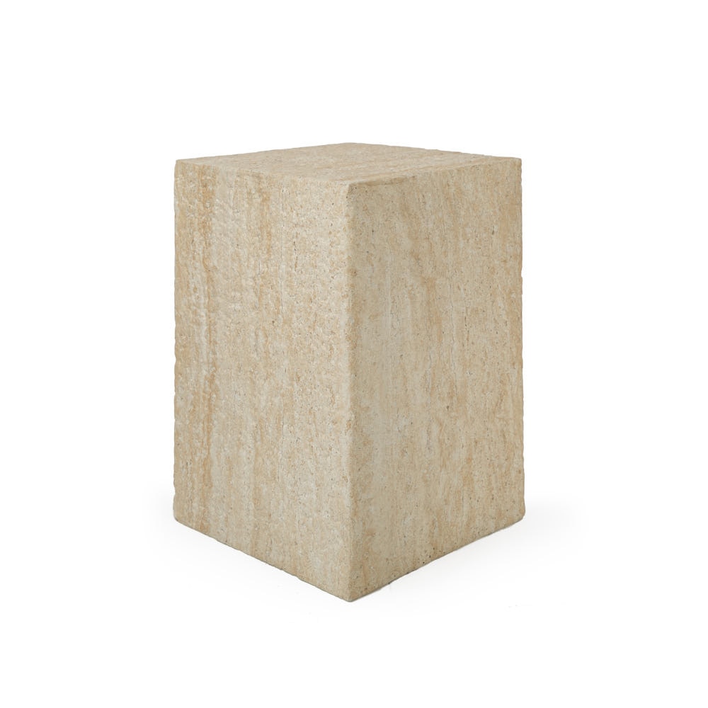 Grover Outdoor Stone Pedestal Side Table - Brown