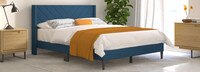 Lindon Chevron Upholstered Queen Bed in a Box in Navy Blue