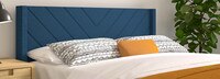 Lindon Chevron Upholstered Queen Bed in a Box in Navy Blue
