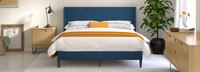 Lindon Chevron Upholstered Queen Bed in a Box in Navy Blue