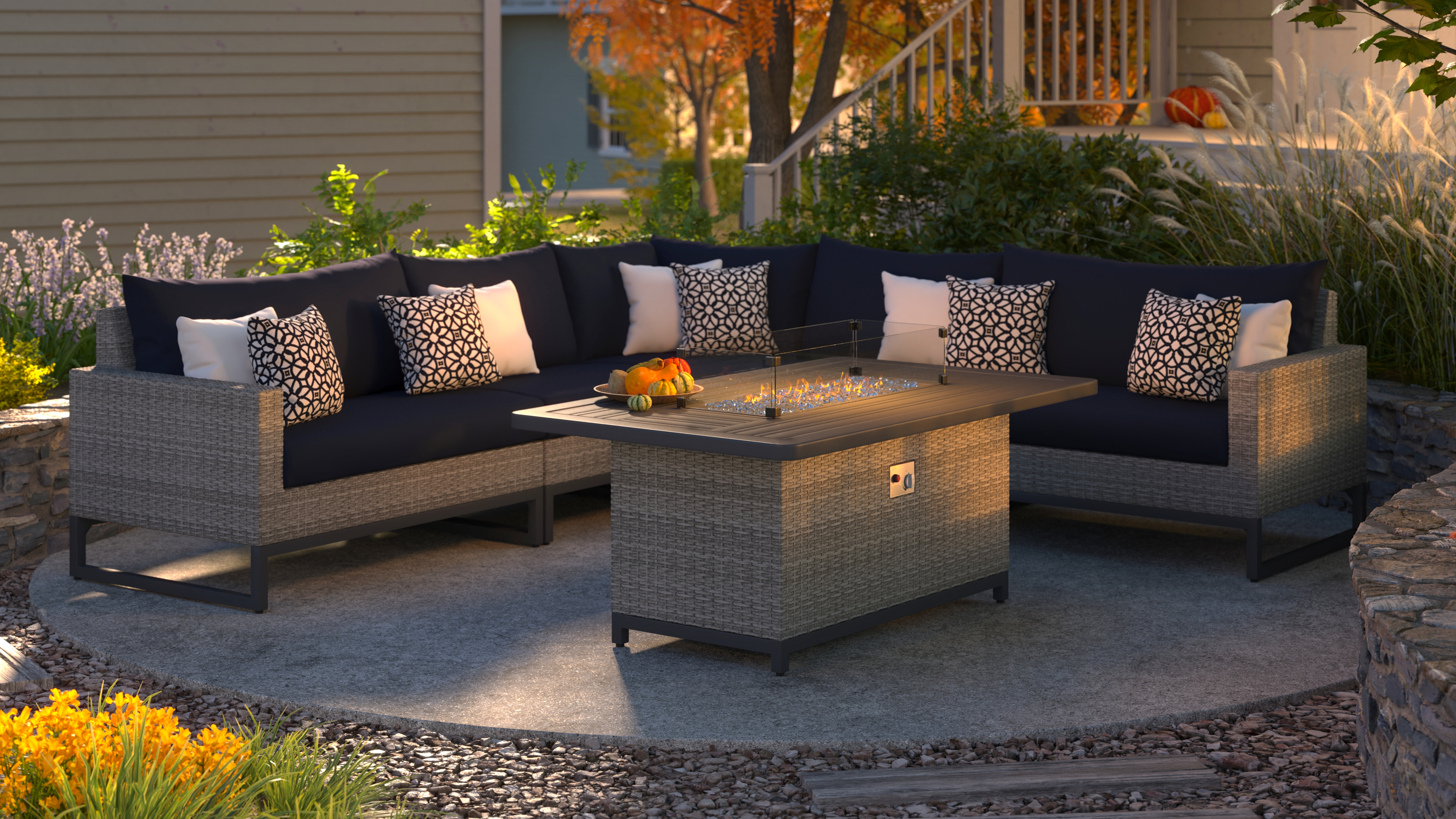 Backyard sectional and fire table
